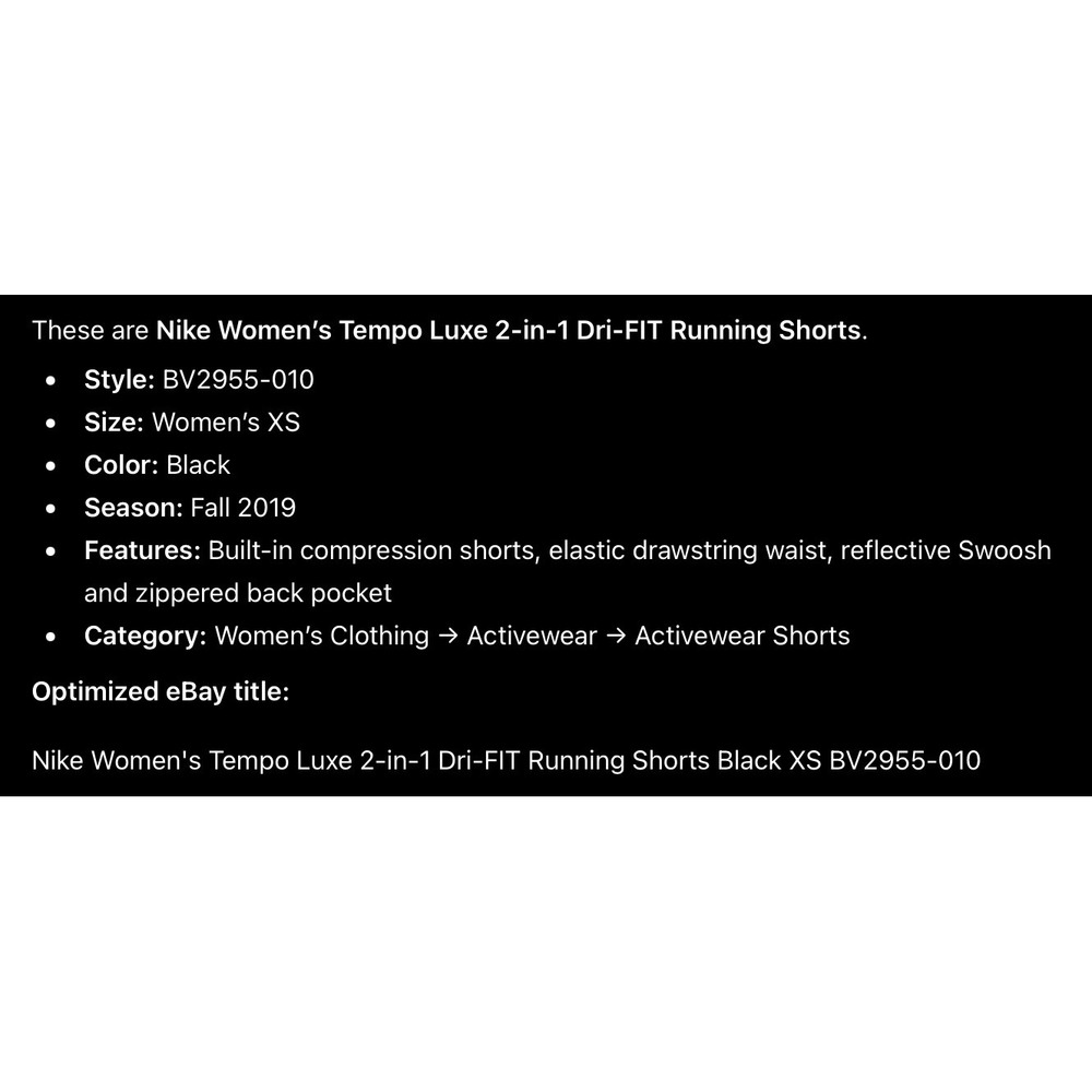 Nike Tempo Luxe 2-in-1 Shorts Womens XS Black Dri-FIT Running Train BV2955-010 - Picture 10 of 10